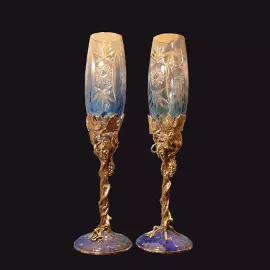 Хрустальные бокалы для вина "Винограная лоза"лазурные, на 2 персоны